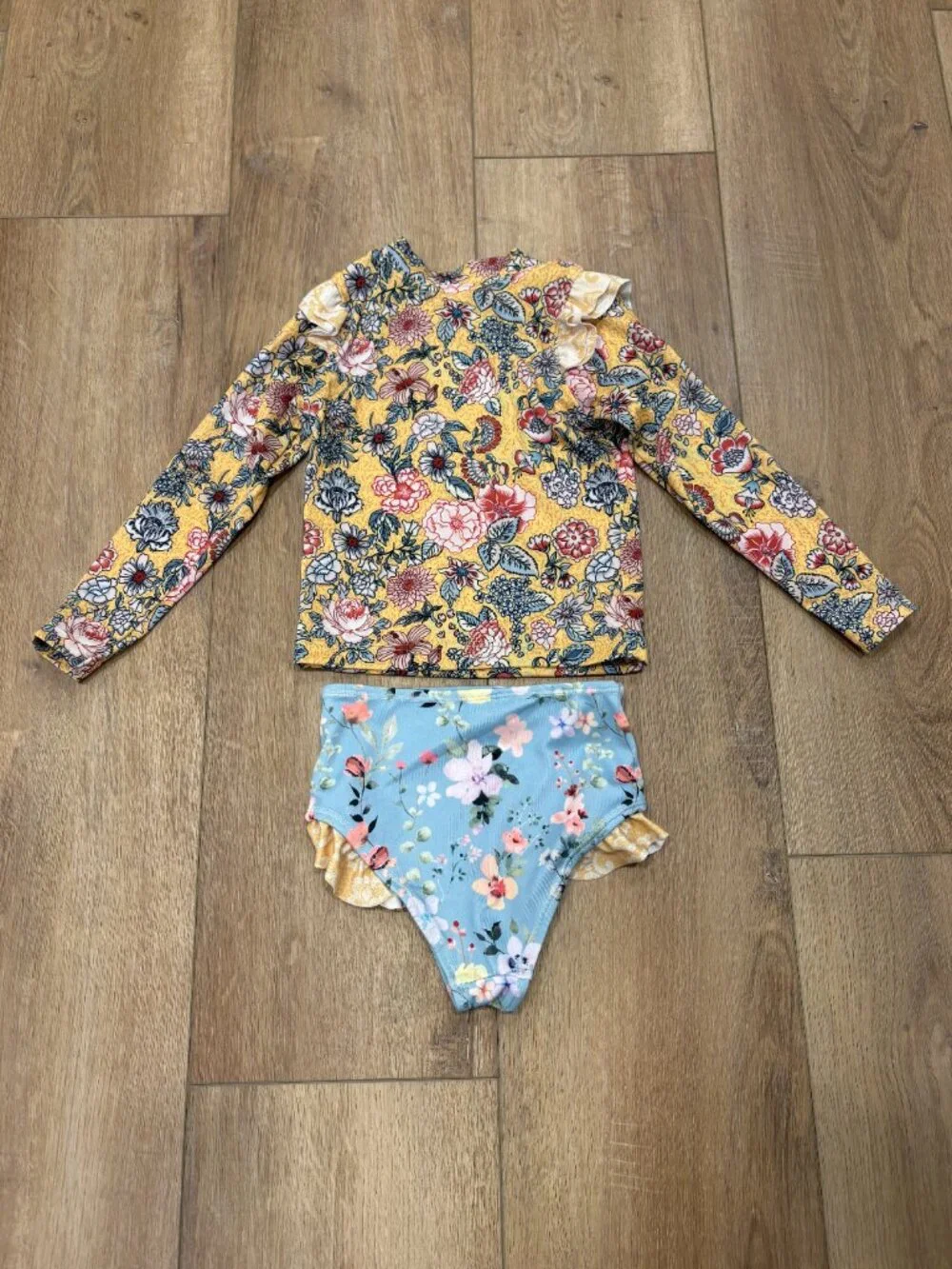 🌟 OLGA VALENTINE 🌟GIRLS 2 PIECE FLORAL PRINT SWIMSUIT SET RASH GUARD SZ 6-12 M